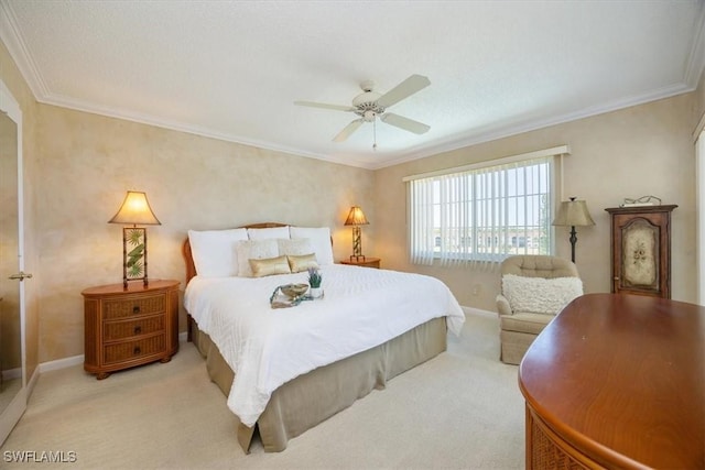 21 High Point Cir E Unit 502, Naples, FL 34103 - carpeted bedroom featuring baseboards, crown molding, and a ceiling fan