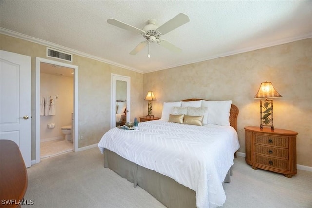 21 High Point Cir E Unit 502, Naples, FL 34103 - carpeted bedroom featuring ensuite bathroom, ornamental molding, baseboards, and ceiling fan
