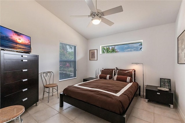 12439 Prather Ave, Port Charlotte, FL 33981 - bedroom featuring light tile patterned flooring, lofted ceiling, baseboards, and ceiling fan