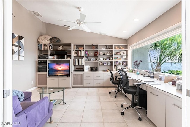 12439 Prather Ave, Port Charlotte, FL 33981 - office space featuring lofted ceiling, ceiling fan, and built in desk