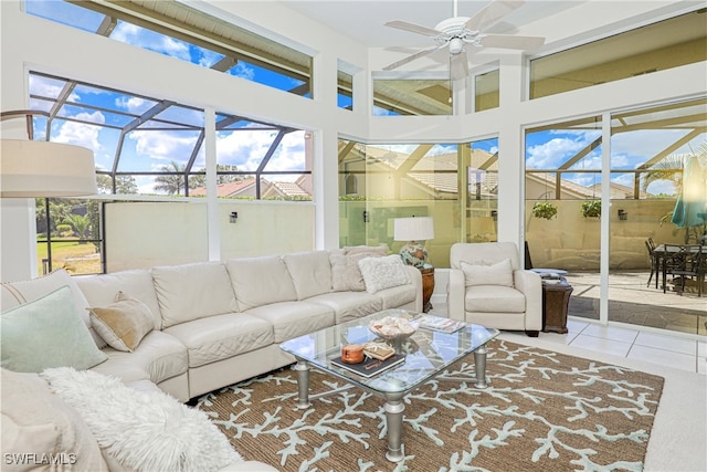 28839 Winthrop Cir, Bonita Springs, FL 34134 - sunroom featuring outdoor lounge area, a ceiling fan, and plenty of natural light