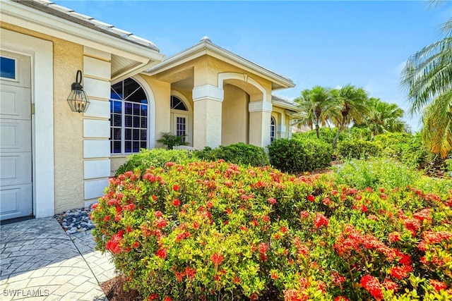 28839 Winthrop Cir, Bonita Springs, FL 34134 - property entrance featuring stucco siding and a garage