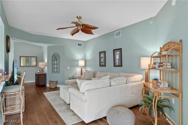 3045 Driftwood Way Unit 3707, Naples, FL 34109 - living area with a ceiling fan, wood-type flooring, and baseboards