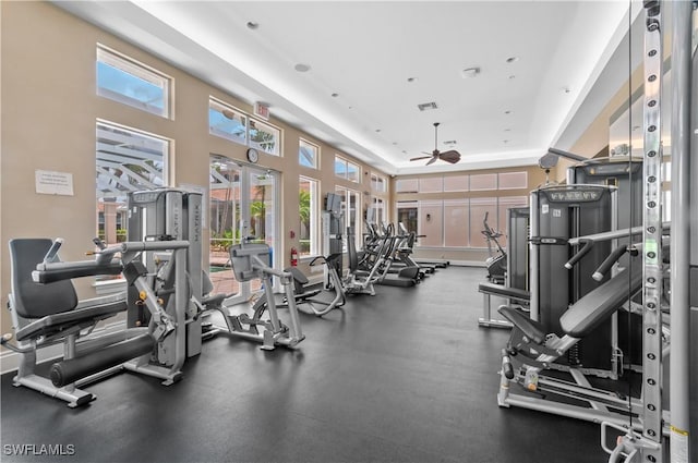 3045 Driftwood Way Unit 3707, Naples, FL 34109 - exercise room with french doors and a ceiling fan