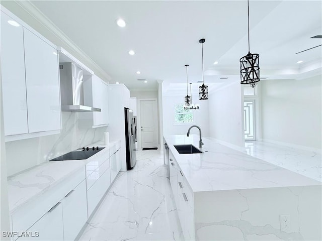 1312 Oak Ave, Lehigh Acres, FL 33972 - kitchen featuring wall chimney exhaust hood, modern cabinets, a sink, recessed lighting, and stainless steel appliances