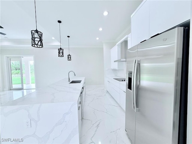 1312 Oak Ave, Lehigh Acres, FL 33972 - kitchen featuring stainless steel fridge with ice dispenser, modern cabinets, a sink, white cabinets, and recessed lighting