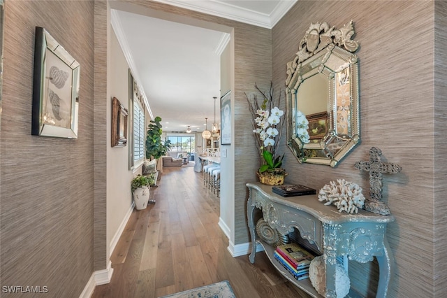28268 Seasons Tide Ave, Bonita Springs, FL 34135 - corridor with crown molding and wood finished floors