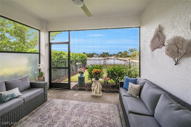 28268 Seasons Tide Ave, Bonita Springs, FL 34135 - sunroom featuring outdoor lounge area and ceiling fan