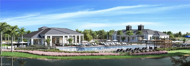 9102 Wisteria Way, Naples, FL 34114 - view of property's community with a pool, a patio, and a water view
