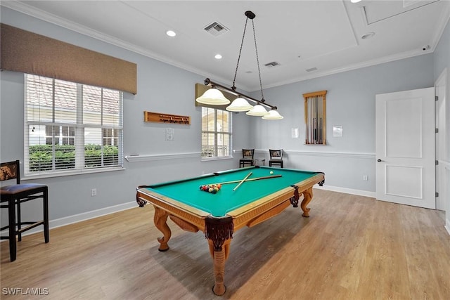 1786 Tarpon Bay Dr S Unit 102, Naples, FL 34119 - playroom with plenty of natural light, ornamental molding, wood finished floors, billiards table, and recessed lighting