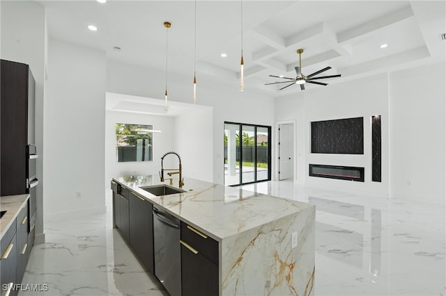 103 Chiquita Blvd N, Cape Coral, FL 33993 - kitchen with a sink, dishwasher, modern cabinets, recessed lighting, and a high ceiling