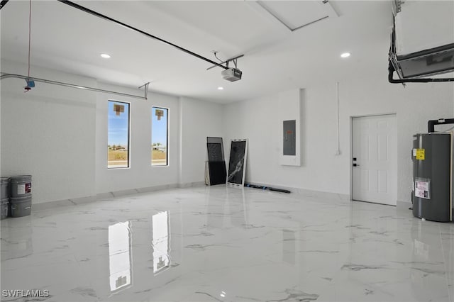 103 Chiquita Blvd N, Cape Coral, FL 33993 - garage with electric panel, a garage door opener, water heater, and recessed lighting