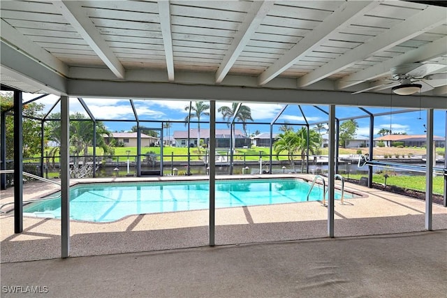 1414 Shelby Pkwy, Cape Coral, FL 33904 - outdoor pool with a patio, a lanai, a water view, and a residential view