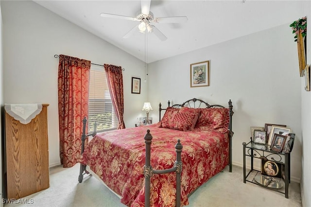 8012 Sivon Way Unit 902, Naples, FL 34119 - bedroom with light colored carpet, lofted ceiling, baseboards, and ceiling fan