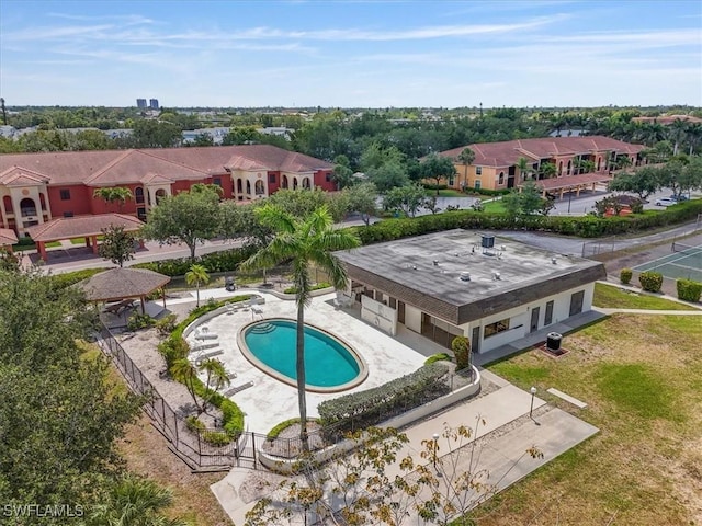 drone / aerial view of a pool area