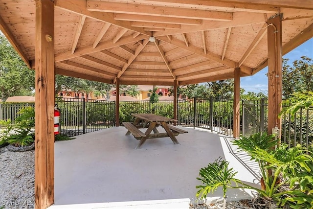 view of patio / terrace featuring a gazebo and fence