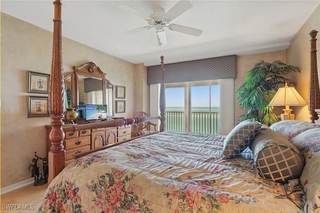 1020 S Collier Blvd Unit 402, Marco Island, FL 34145 - bedroom with access to outside, baseboards, a ceiling fan, and wood finished floors