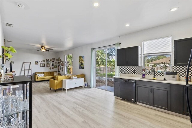 857 Bedford Dr, Lehigh Acres, FL 33974 - living area featuring ceiling fan, light wood-type flooring, and recessed lighting