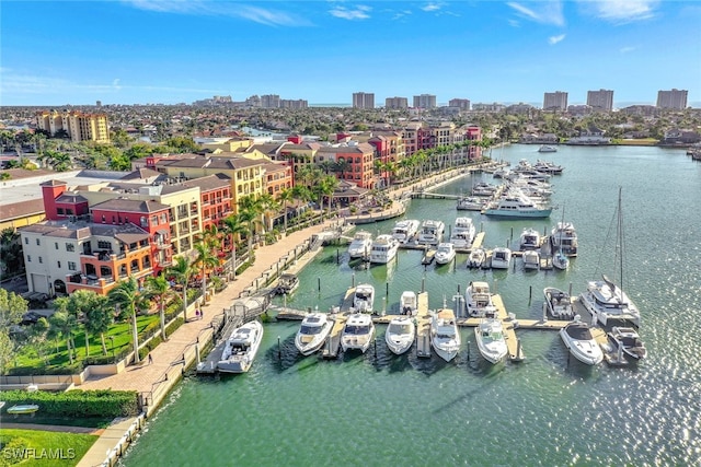 850 Elkhorn Ct Unit 222, Marco Island, FL 34145 - aerial view of city skyline, a marina, and a nearby body of water