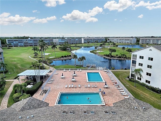 14911 Hole In 1 Cir Unit 310, Fort Myers, FL 33919 - bird's eye view of a nearby body of water, a pool, a local golf course, and apartment complex / building