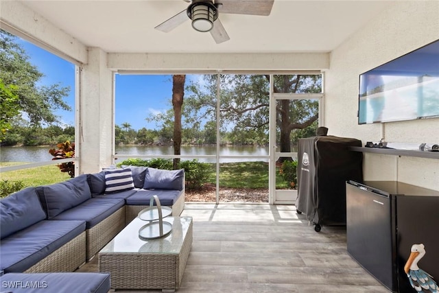 10115 Colonial Country Club Blvd Unit 2110, Fort Myers, FL 33913 - sunroom / solarium featuring a water view, outdoor lounge area, and a ceiling fan