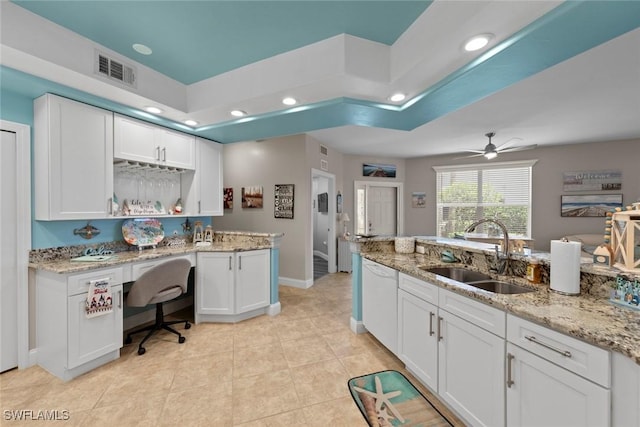 10115 Colonial Country Club Blvd Unit 2110, Fort Myers, FL 33913 - kitchen featuring a sink, dishwasher, recessed lighting, white cabinets, and light stone counters
