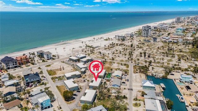 aerial overview of property's location featuring expansive beach
