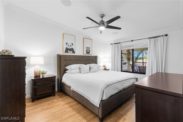 9510 Avellino Way Unit 1924, Naples, FL 34113 - bedroom featuring ornamental molding, light wood-type flooring, and a ceiling fan