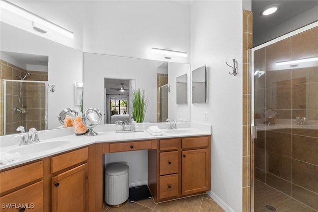 9510 Avellino Way Unit 1924, Naples, FL 34113 - bathroom featuring tile patterned floors, double vanity, and a stall shower