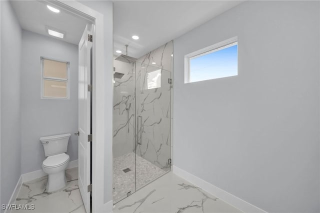 3800 11th St SW, Lee, FL 33976 - full bathroom with marble finish flooring, baseboards, a marble finish shower, and recessed lighting