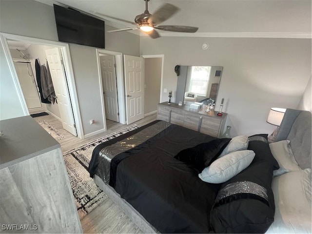 5570 Cypresswoods Resort Dr, Fort Myers, FL 33905 - bedroom featuring wood finished floors, ornamental molding, and ceiling fan