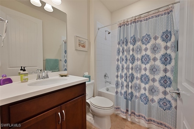 20956 Corkscrew Shores Blvd E, Estero, FL 33928 - bathroom featuring toilet, vanity, shower / bath combination with curtain, and tile patterned flooring