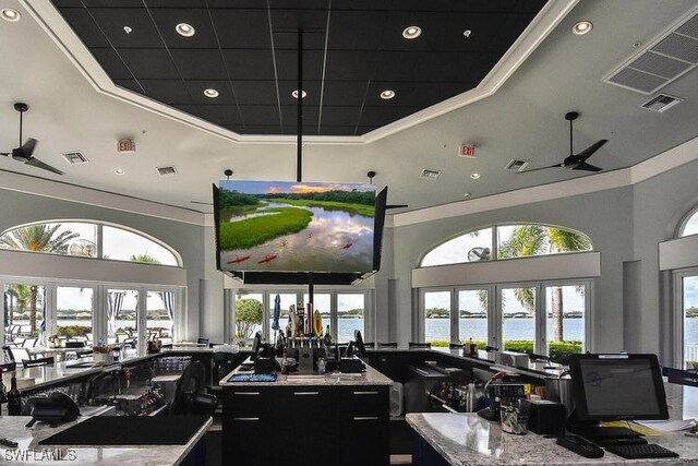 20956 Corkscrew Shores Blvd E, Estero, FL 33928 - rec room with ceiling fan, a towering ceiling, recessed lighting, and healthy amount of natural light