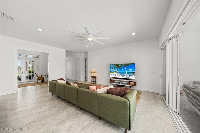 14931 David Dr, Fort Myers, FL 33908 - living area featuring recessed lighting, a ceiling fan, and french doors