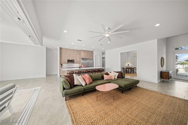 14931 David Dr, Fort Myers, FL 33908 - living room featuring ceiling fan, recessed lighting, and baseboards
