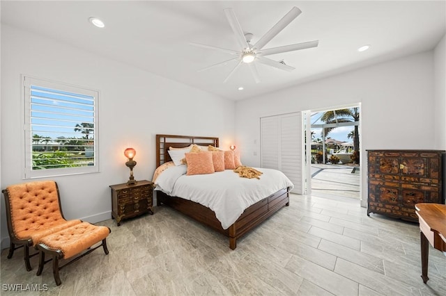 14931 David Dr, Fort Myers, FL 33908 - bedroom featuring ceiling fan, recessed lighting, and access to exterior