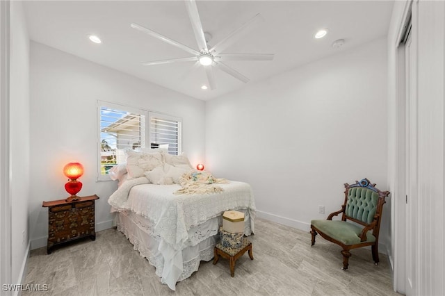 14931 David Dr, Fort Myers, FL 33908 - bedroom with baseboards, a ceiling fan, and recessed lighting