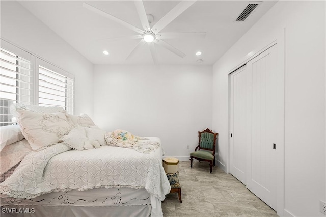 14931 David Dr, Fort Myers, FL 33908 - bedroom with recessed lighting, a closet, ceiling fan, and baseboards