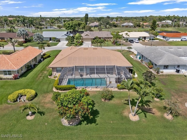 aerial perspective of suburban area with a pool area