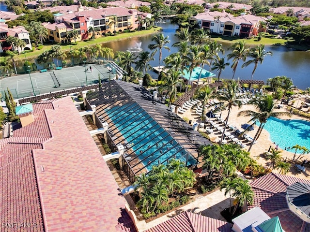 8532 Via Lungomare Cir Unit 203, Estero, FL 33928 - aerial perspective of suburban area featuring a large body of water and a pool