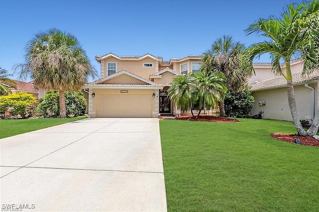 12914 Stone Tower Loop, Fort Myers, FL 33913 - view of front of home with an attached garage, driveway, a front yard, and stucco siding