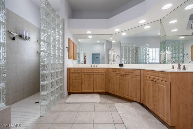 4081 Marianne Key Rd, Punta Gorda, FL 33955 - full bathroom with a walk in shower, tile patterned floors, double vanity, and recessed lighting