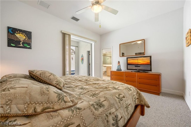 4081 Marianne Key Rd, Punta Gorda, FL 33955 - bedroom with light carpet, baseboards, a ceiling fan, and ensuite bathroom