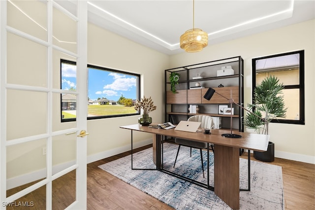 3413 NW 9th Ter, Cape Coral, FL 33993 - office space with wood finished floors, baseboards, and a raised ceiling