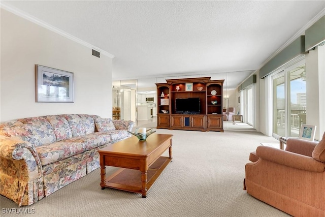 3399 Gulf Shore Blvd N Unit 303, Naples, FL 34103 - carpeted living area with crown molding and a textured ceiling