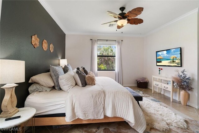 9519 Foxglove Ln, Naples, FL 34120 - bedroom featuring crown molding, baseboards, and a ceiling fan