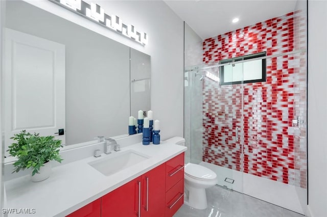 333 12th Ave NE, Naples, FL 34120 - bathroom featuring a stall shower, vanity, toilet, and recessed lighting