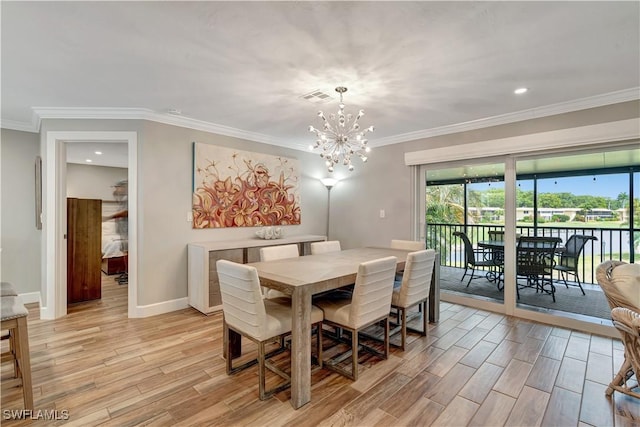 300 Palm Dr Unit 402, Naples, FL 34112 - dining area with light wood-type flooring, a chandelier, ornamental molding, baseboards, and recessed lighting