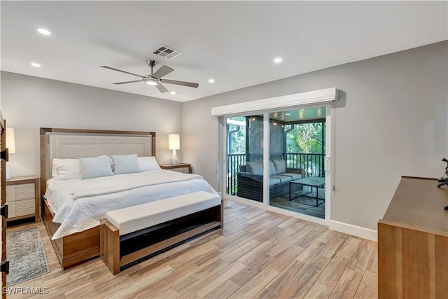 300 Palm Dr Unit 402, Naples, FL 34112 - bedroom with access to outside, light wood finished floors, baseboards, recessed lighting, and ceiling fan