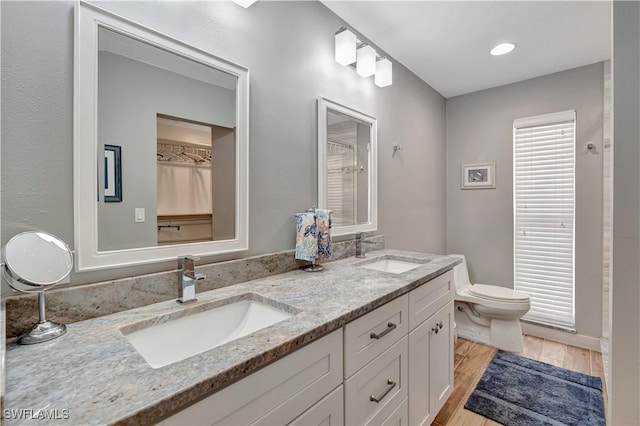 300 Palm Dr Unit 402, Naples, FL 34112 - bathroom with toilet, double vanity, and wood finished floors
